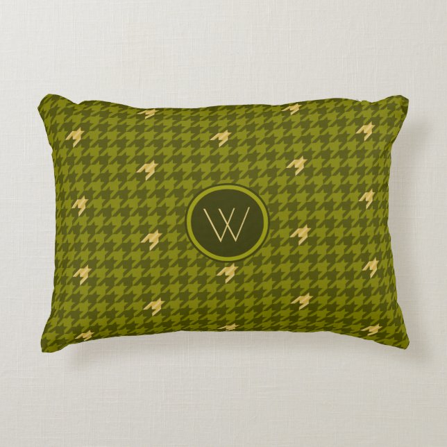 Olive with Gold Accent Houndstooth Accent Pillow (Front)