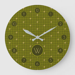 Olive with Gold Accent Houndstooth Clock