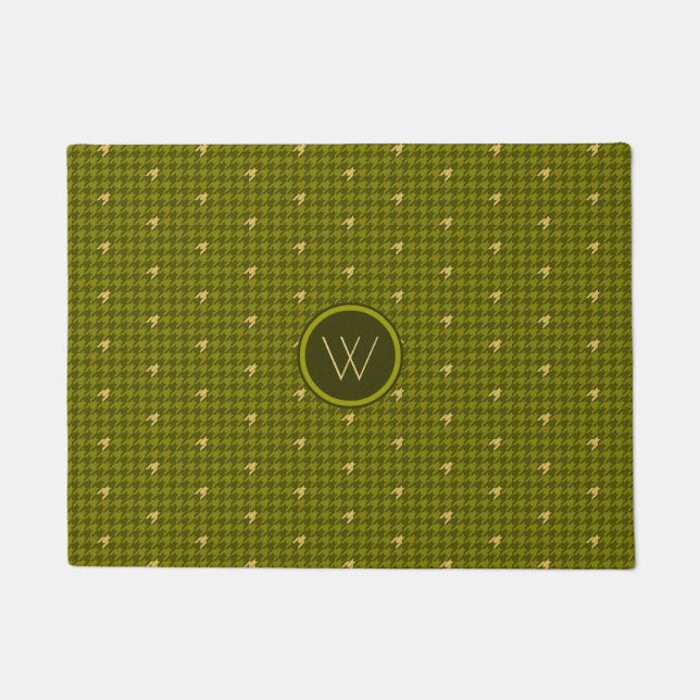 Olive with Gold Accent Houndstooth Doormat (Front)