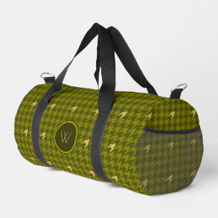 Olive with Gold Accent Houndstooth Duffle Bag