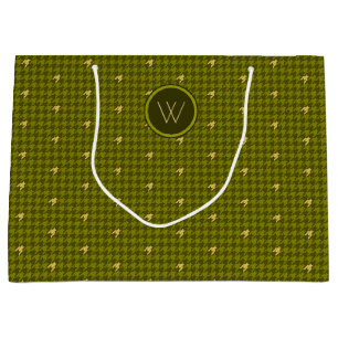 Olive with Gold Accent Houndstooth Gift Bag
