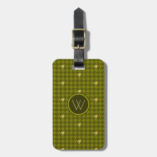 Olive with Gold Accent Houndstooth Luggage Tag