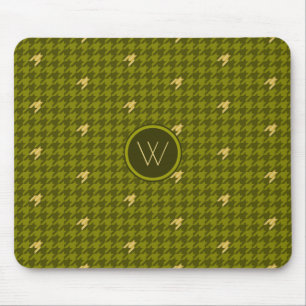 Olive with Gold Accent Houndstooth Mousepad