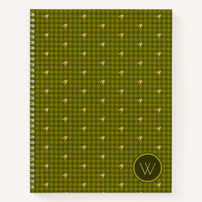 Olive with Gold Accent Houndstooth Notebook (Front)