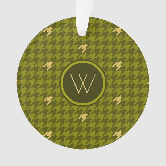 Olive with Gold Accent Houndstooth Ornament (Front)