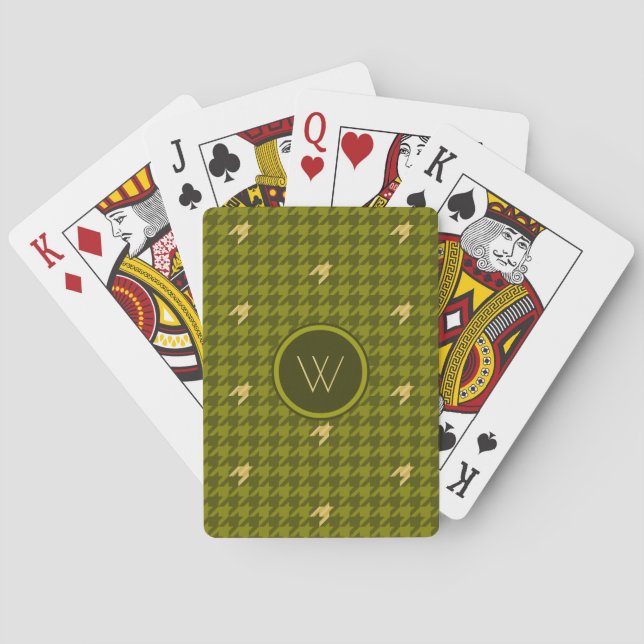 Olive with Gold Accent Houndstooth Playing Cards (Back)