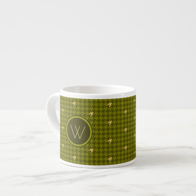 Olive with Gold Accent Houndstooth Speciality Mug (Front Left)