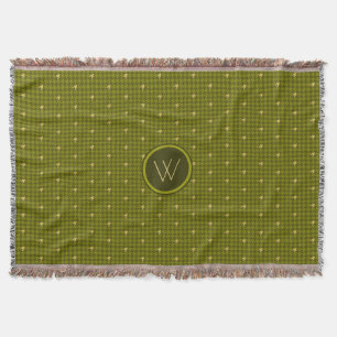 Olive with Gold Accent Houndstooth Throw Blanket