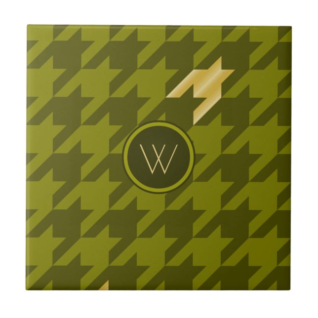 Olive with Gold Accent Houndstooth Tile (Front)
