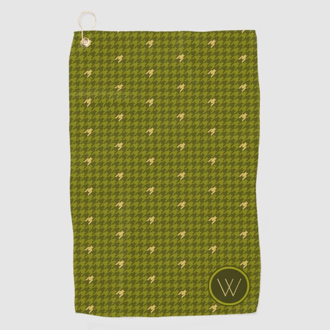 Olive with Green Accent Houndstooth Golf Towel (Front)