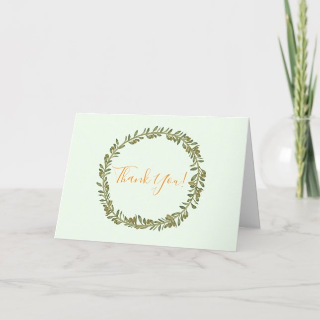 Olive Wreath Baptism Ceremony Thank You Card (Front)