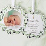 olive wreath Baptism thank you Tree Decoration Card<br><div class="desc">Baptism thank you paper ornament</div>
