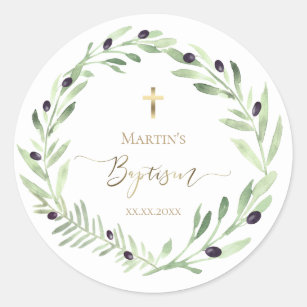 olive wreath design Baptism  Classic Round Sticker