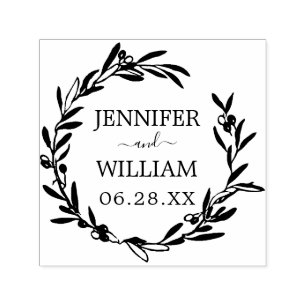 Olive Wreath Save The Date Announcement Self-inking Stamp