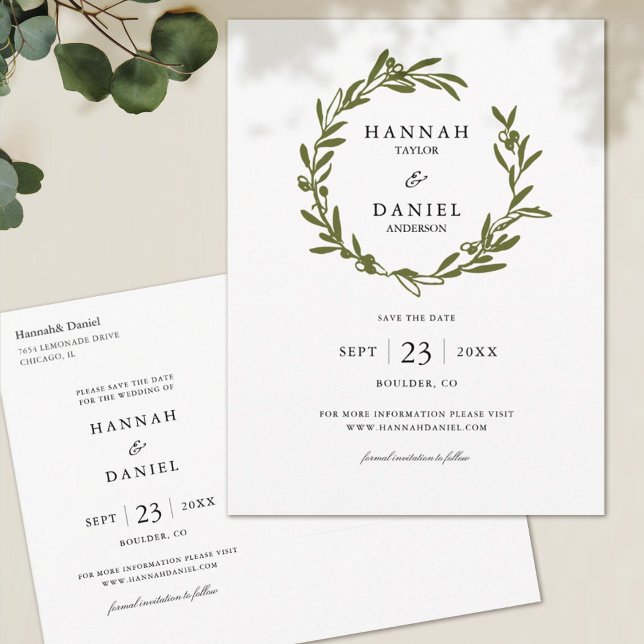 Olive Wreath Save the Date Postcard (Creator Uploaded)