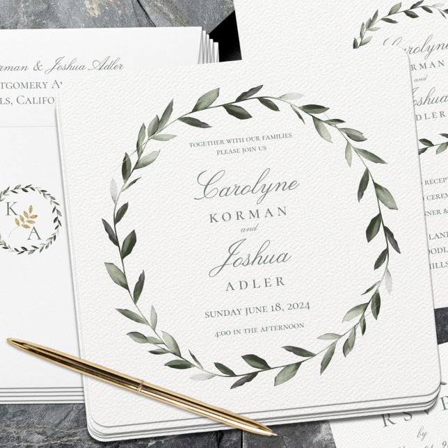 Olive Wreath Wedding Invitation (Creator Uploaded)
