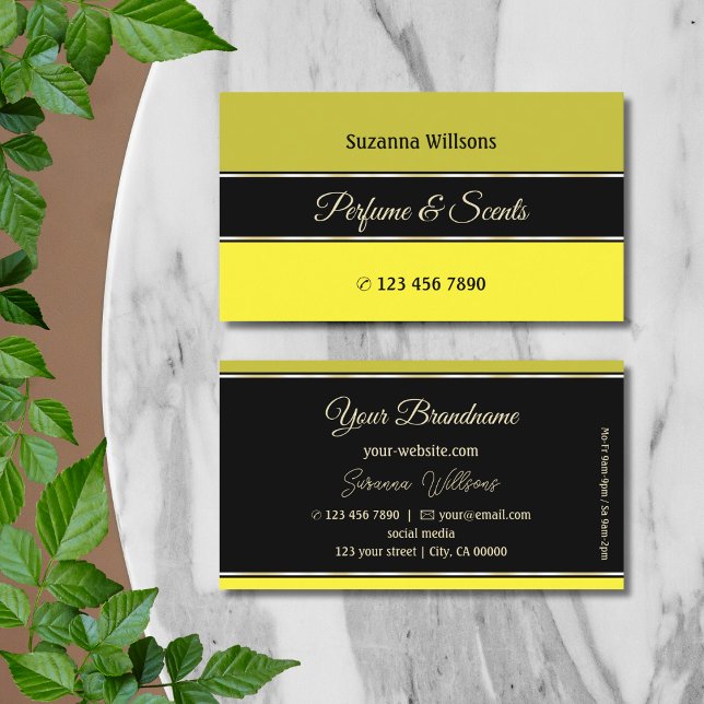 Olive Yellow Borders on Black Modern and Stylish Business Card (Creator Uploaded)