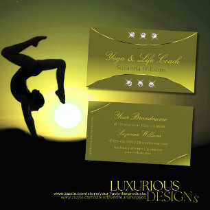 Olive Yellow with Gold Decor Sparkling Diamonds Business Card