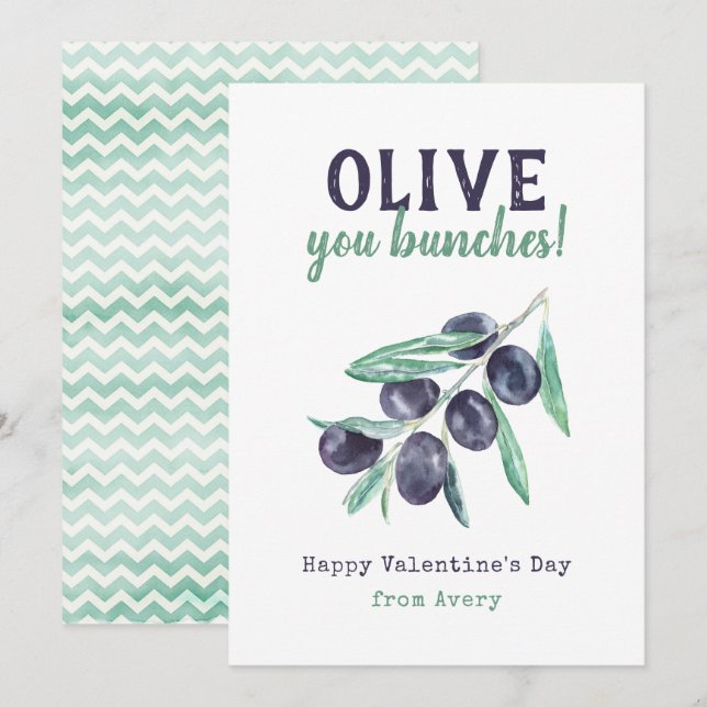 Olive You Bunches Kids School Valentine's Cards (Front/Back)