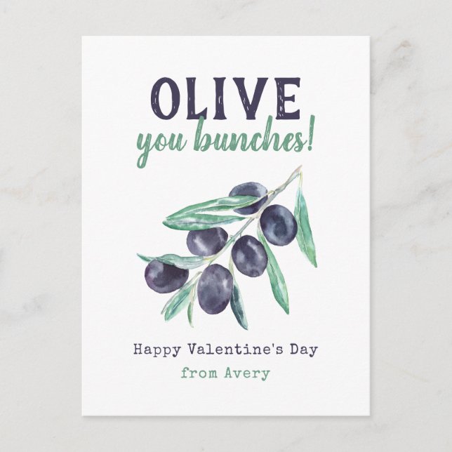 Olive You Bunches Kids School Valentine's Cards (Front)