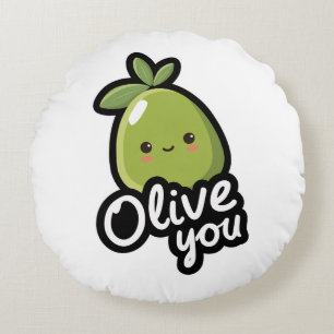 Olive You – Cute Kawaii Olive Pun Design Round Cushion