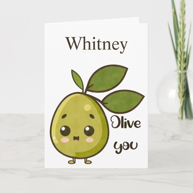 Olive You Cute Olive Valentines Day Card (Front)