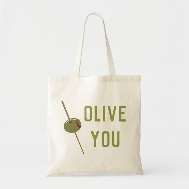 Olive You (I Love You) Funny Romantic Valentine Tote Bag (Front)