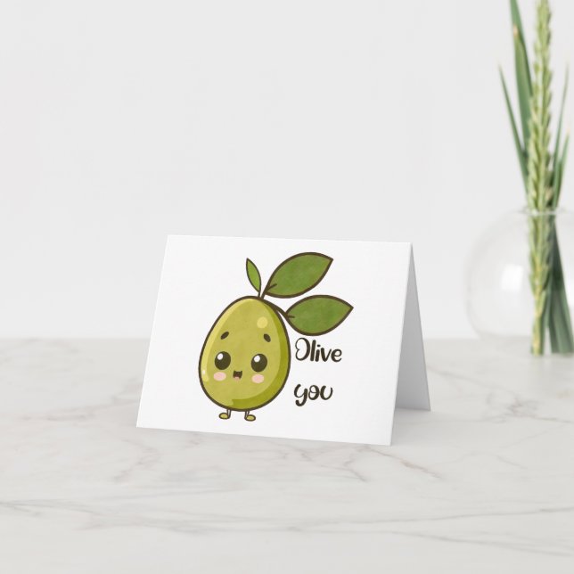 “Olive You” Kawaii Olive Card (Front)