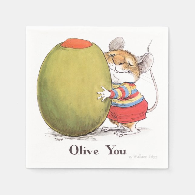 Olive You Mouse Cocktail Napkin (Front)