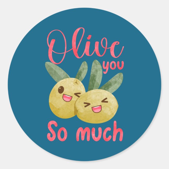 Olive You So Much Funny Food Pun Baby  Classic Round Sticker (Front)