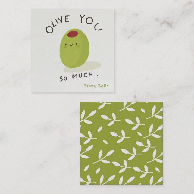 Olive you so much kids classroom Valentines Day Card (Front/Back)
