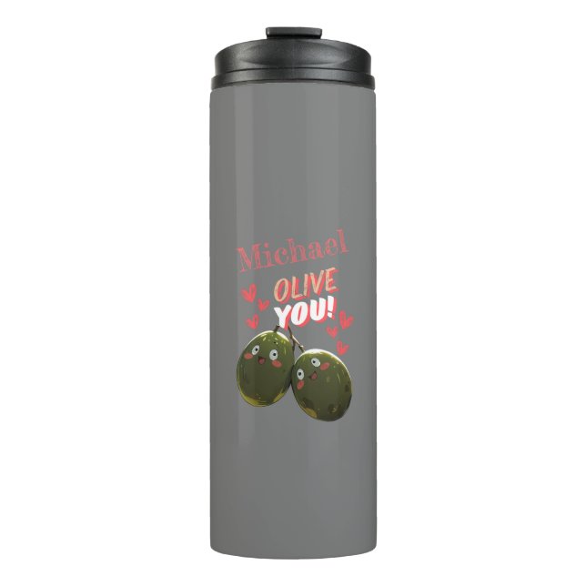 Olive You Two Olives Hearts Thermal Tumbler (Front)