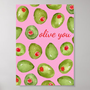 Olive You Watercolor Poster