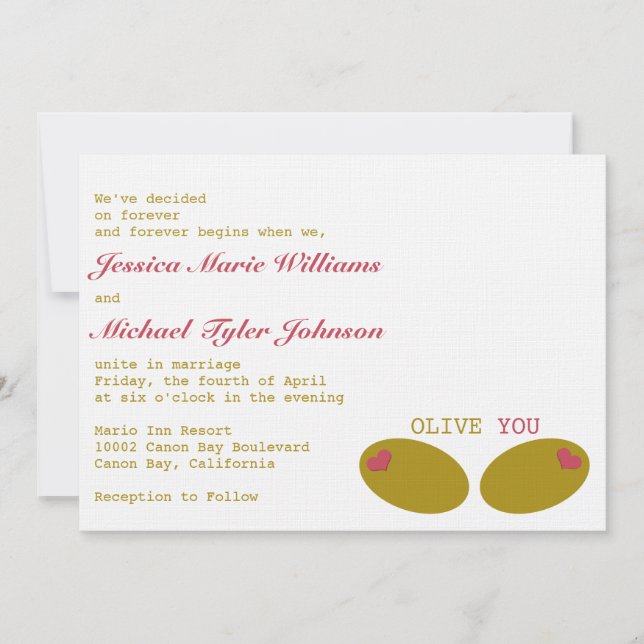 Olive You Wedding Invitation (Front)
