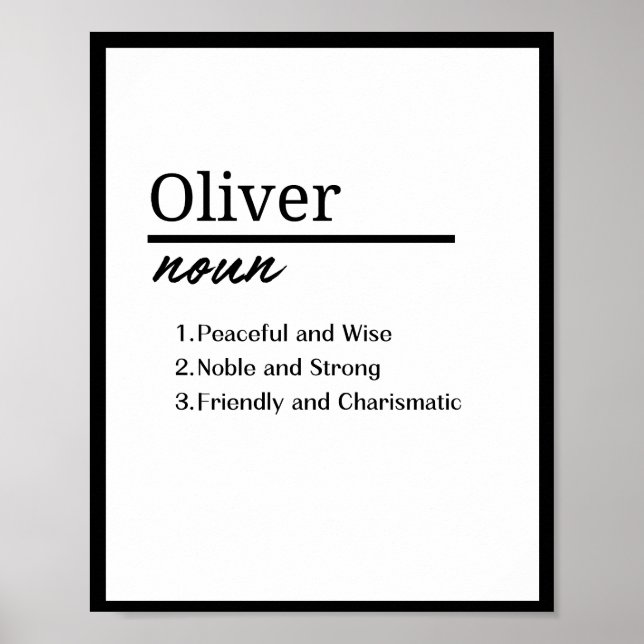 Oliver, Boy Personalised Name Definition Poster (Front)