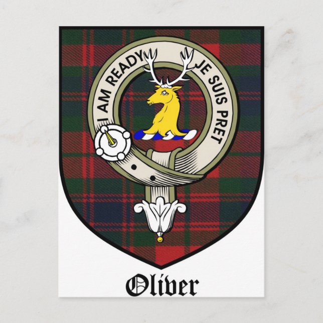 Oliver Clan Crest Badge Tartan Postcard (Front)