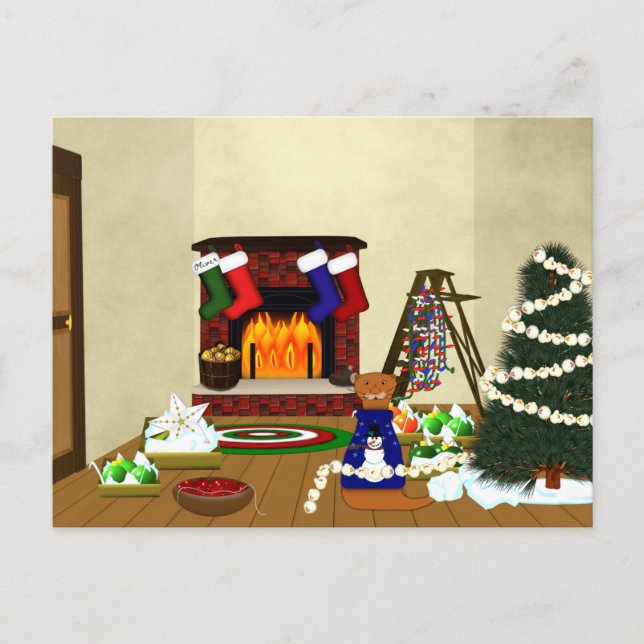 Oliver Decorates for Christmas Postcard (Front)