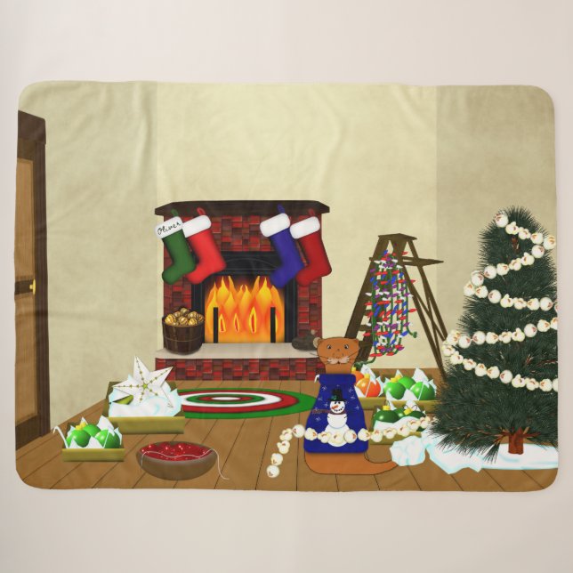Oliver Decorates for Christmas Sherpa Blanket (Front (Horizontal))