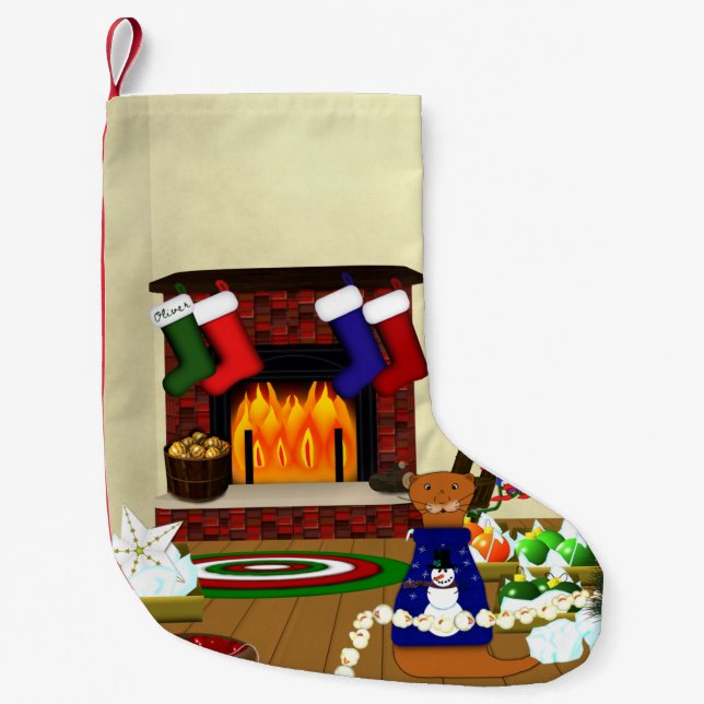 Oliver Decorates for Christmas Small Christmas Stocking (Front)
