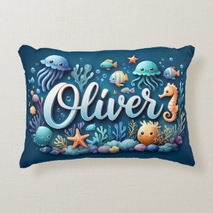 Oliver Name Ocean Theme Decorative Sea Life Cushion
