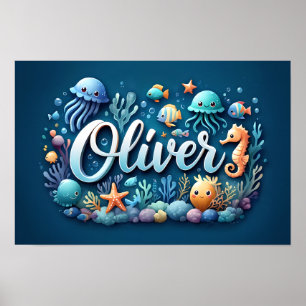 Oliver Ocean Nursery Underwater Sea Animals Poster