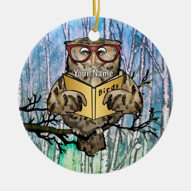 Oliver Owl Reads  Ceramic Tree Decoration (Front)