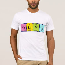 Shirt featuring the name Oliver spelled out in symbols of the chemical elements