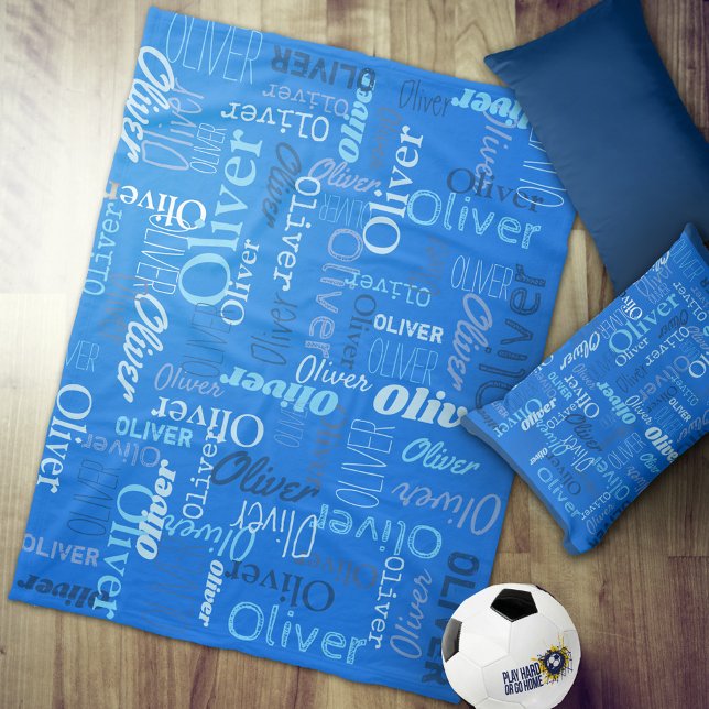 Oliver personalised name shades of blue fleece blanket (Creator Uploaded)