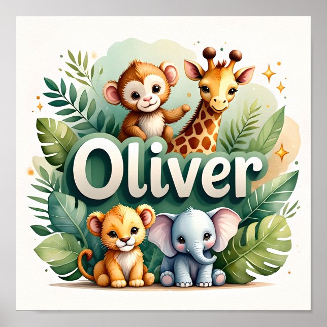 Oliver Safari Nursery Wall Art (Front)