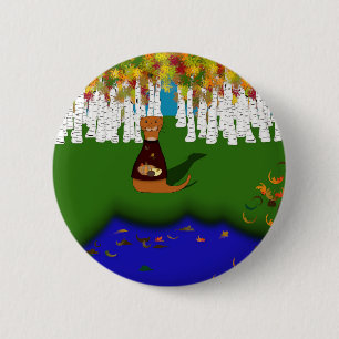Oliver The Otter at River Wolf Lake in Autumn 6 Cm Round Badge