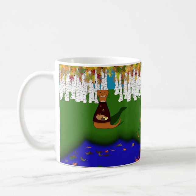 Oliver The Otter at River Wolf Lake in Autumn Coffee Mug (Left)