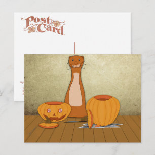 Oliver The Otter Carves a Pumpkin Postcard