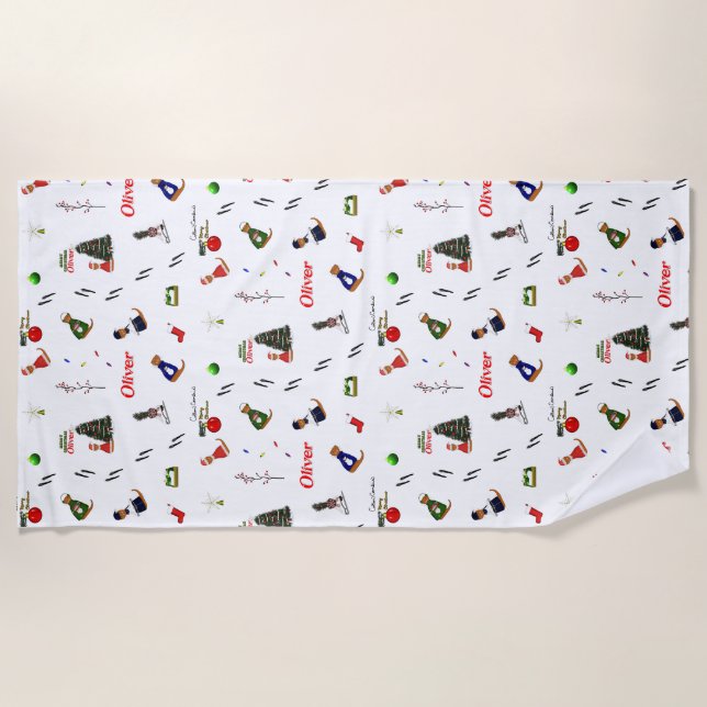 Oliver The Otter Christmas Random Pattern Beach Towel (Front)