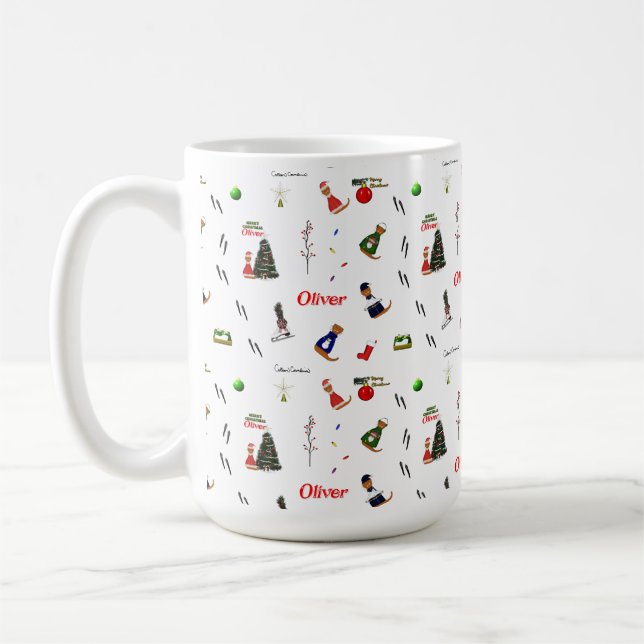 Oliver The Otter Christmas Random Pattern Coffee Mug (Left)